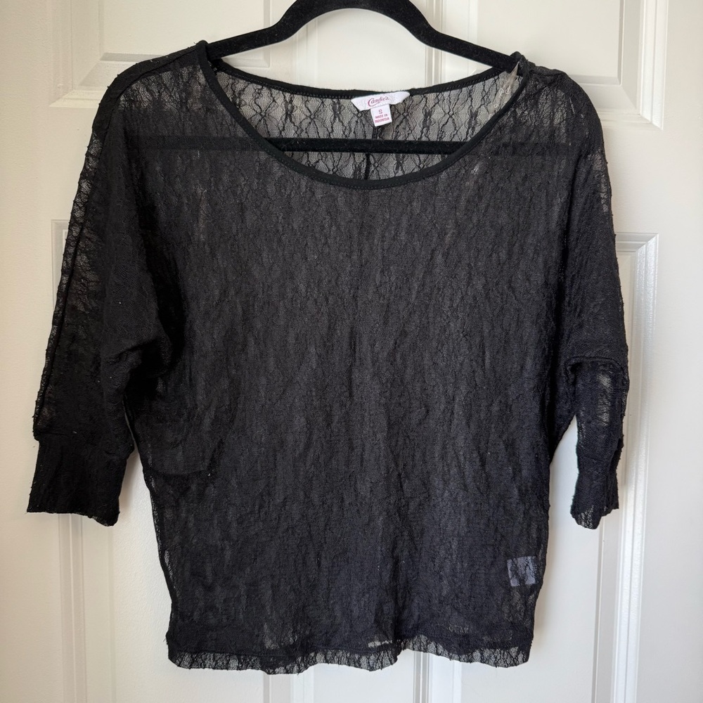 Vintage‎ Y2K 2000's Candie's Black Lace Top 3/4 Sleeve Sz S Whimsygoth